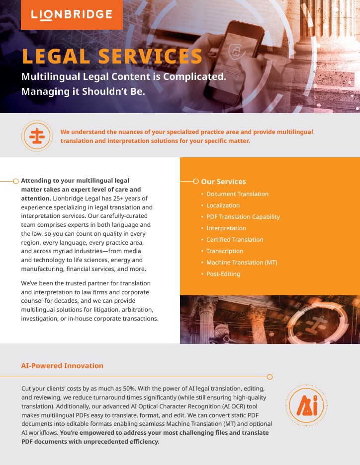 Lionbridge Legal One-Pager