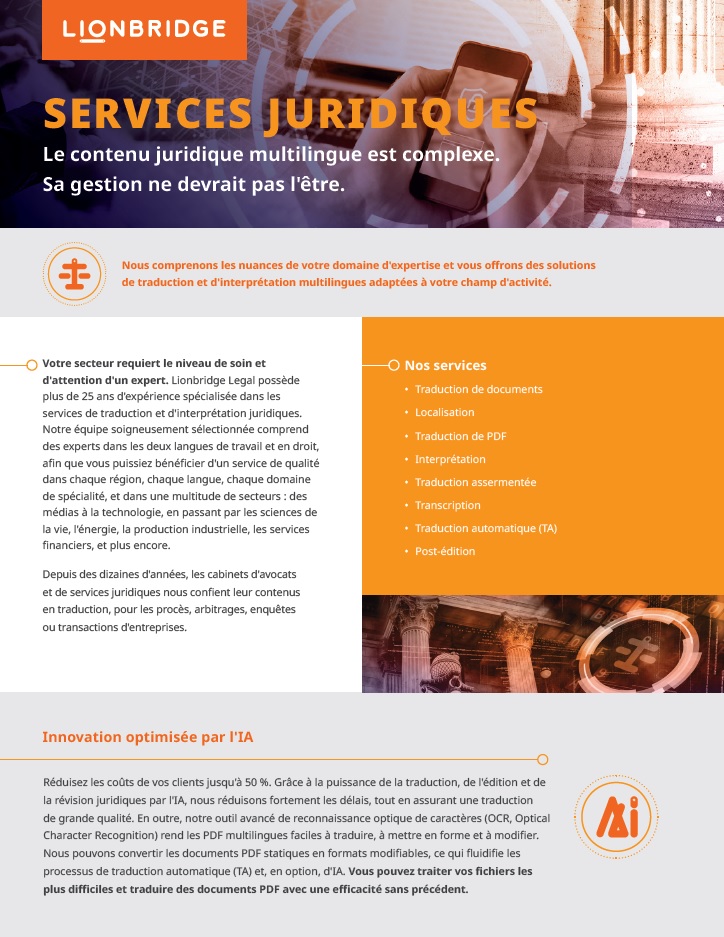 Document d'une page Lionbridge Legal