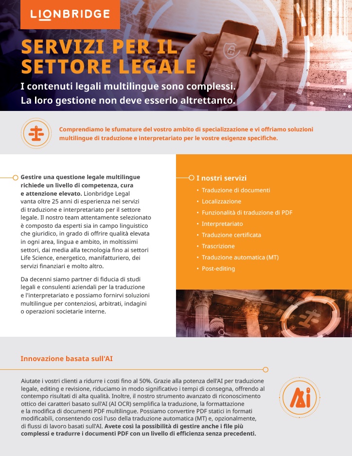 Scheda informativa su Lionbridge Legal