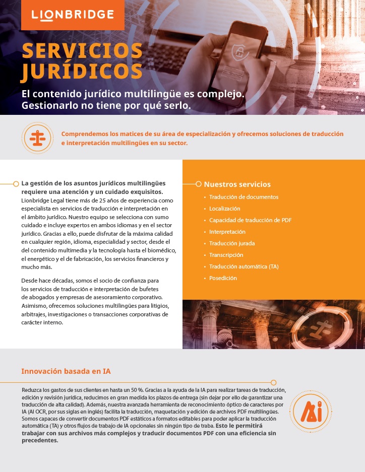 Ficha informativa de Lionbridge Legal