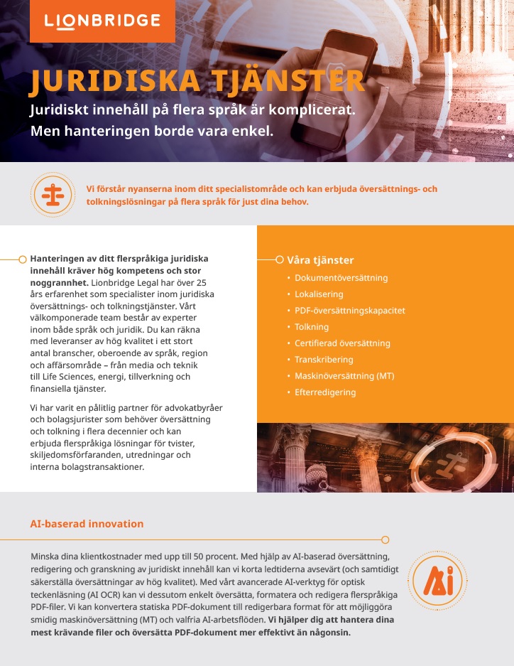 En sida om Lionbridge Legal