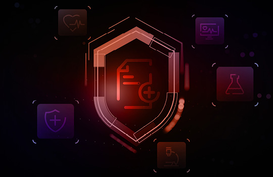 triangle field and shield with medical document icon in it