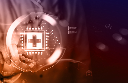 healthcare icon on a microchip