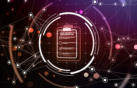 checklist icon with connecting circles on black and orange background