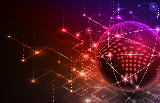 purple and pink globe with interconnected datapoints all around it