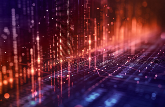 Streams of data and light over a motherboard image