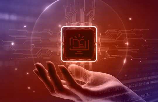 icon and motherboard above a hand