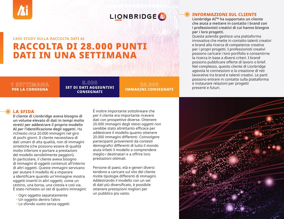 Copertina del case study sulla raccolta dati AI