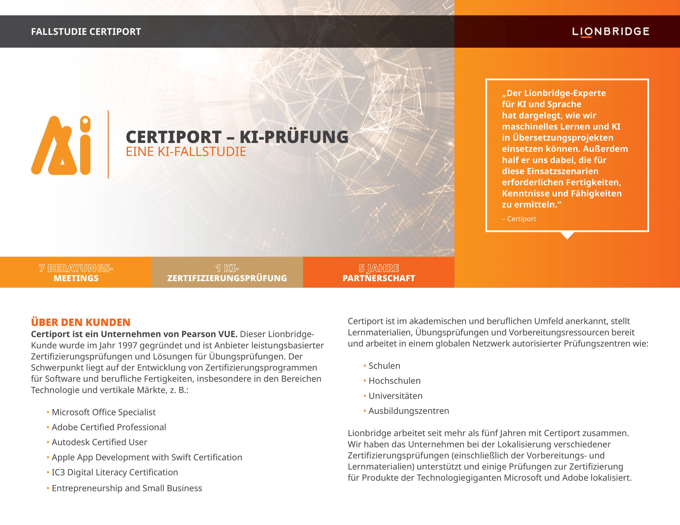 Titelblatt der Certiport Fallstudie