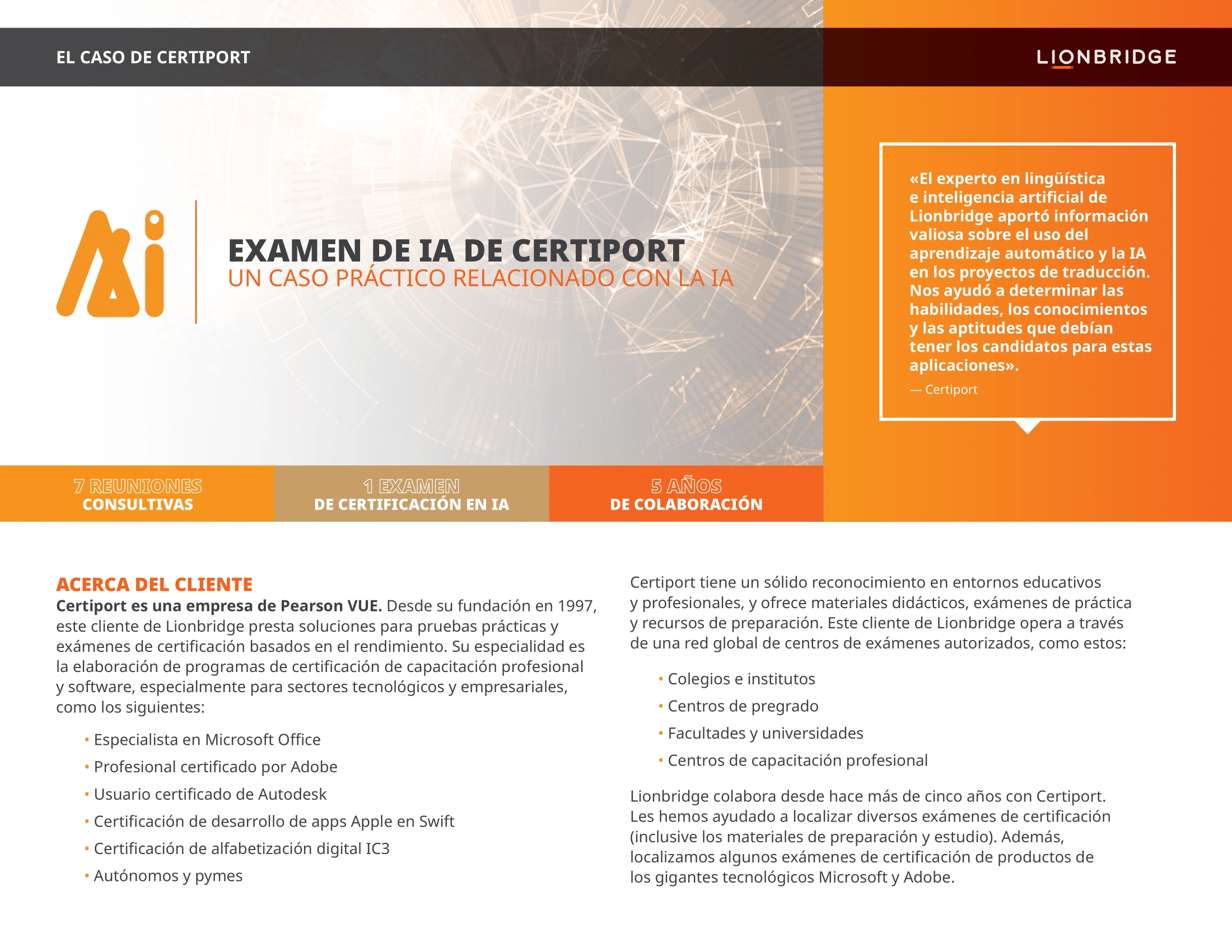 Portada del estudio de caso de Certiport