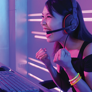 Video gamer exicted after just winning a level