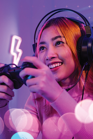 Video game player enthalled in a game