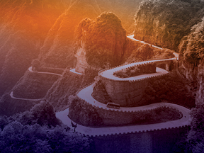 Winding road on a steep cliff