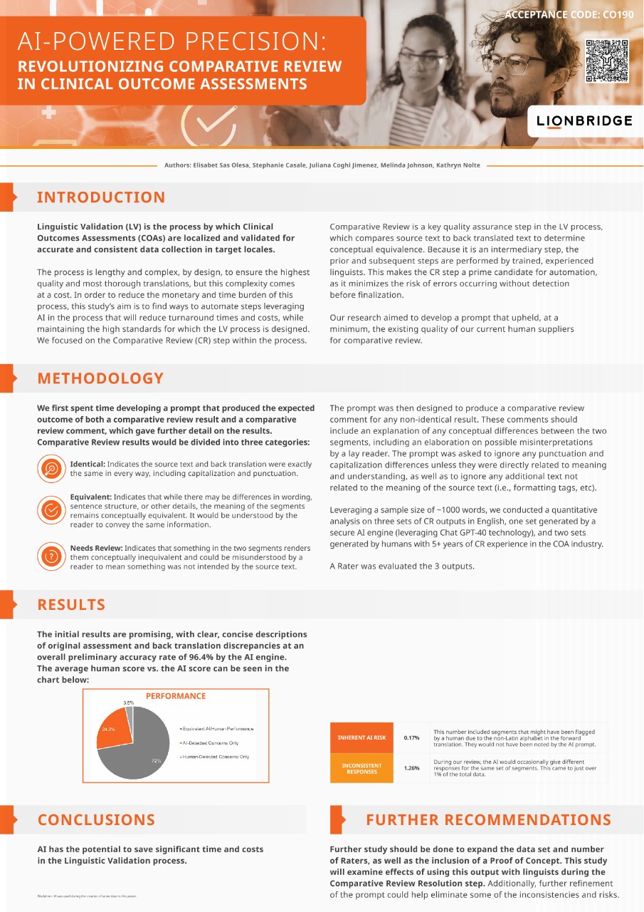 Cover of the Lionbridge ISPOR Poster