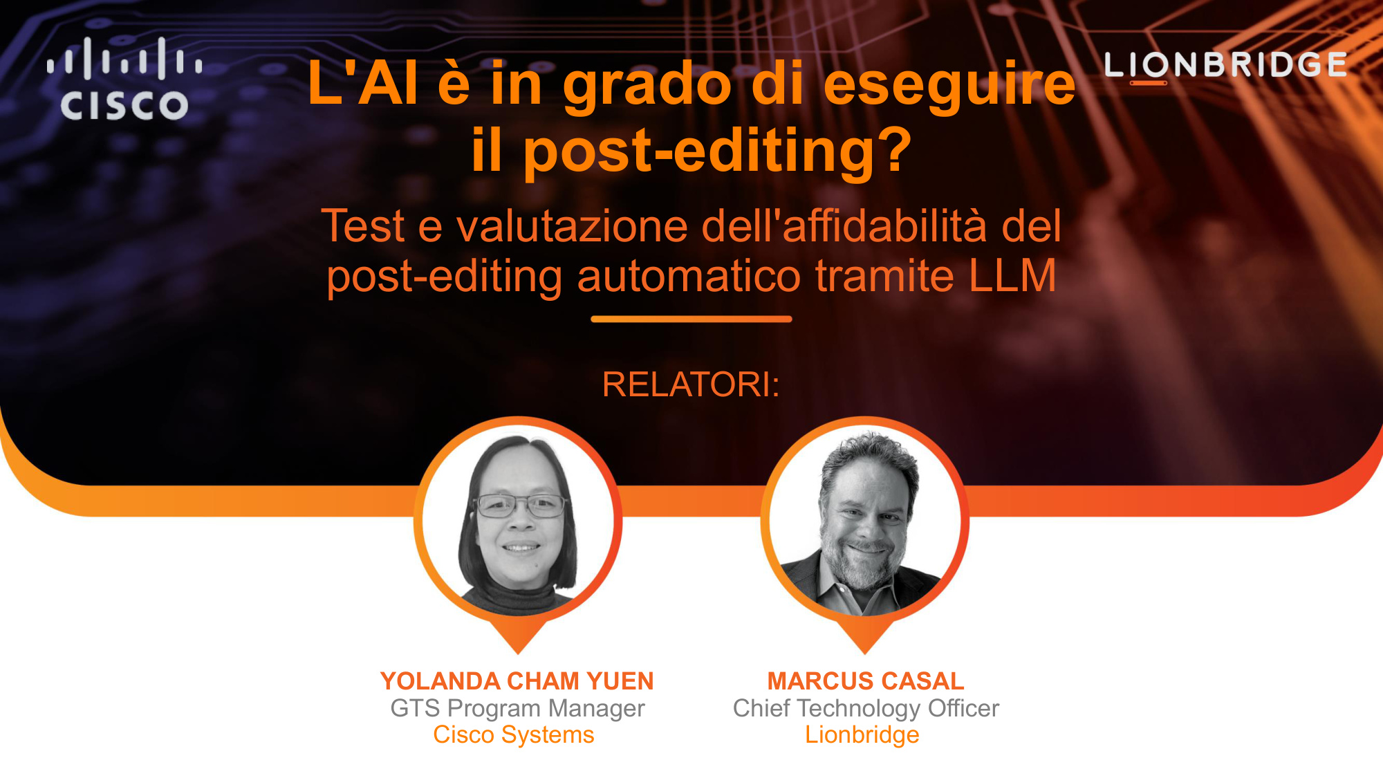 Copertina della presentazione sull'post-editing AI