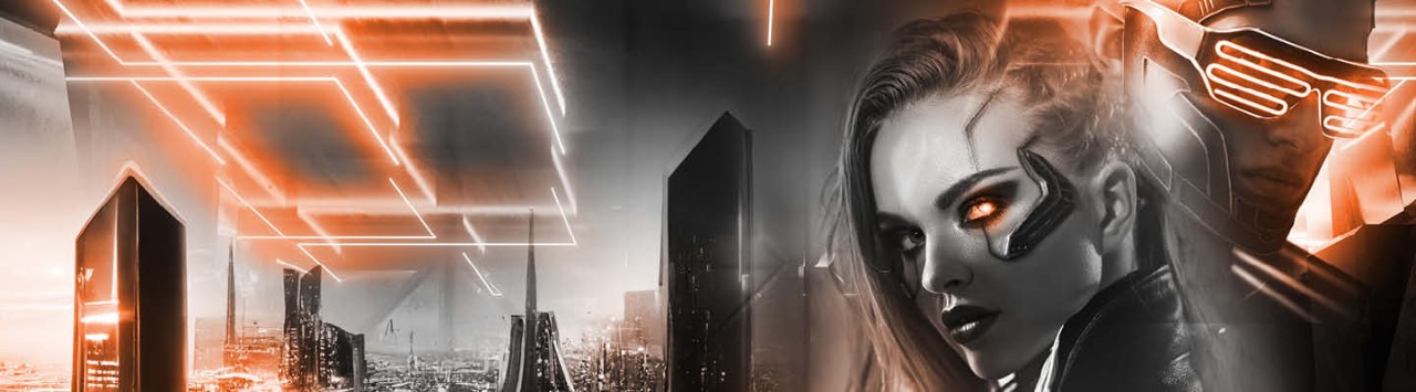 cyberpunk person surrounded by lights