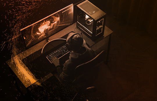 Person playing games at a PC