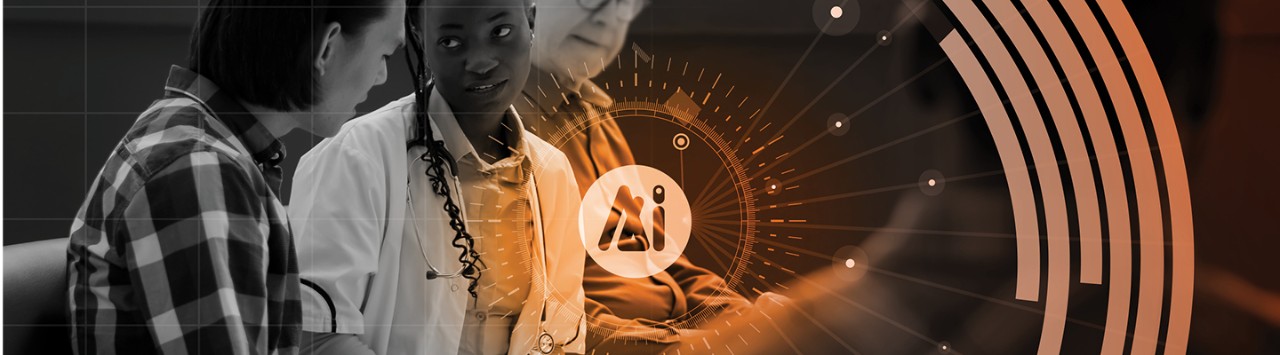 researchers and an AI logo overlay