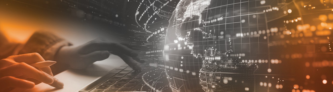 Tippende Person und digitalisierter Globus