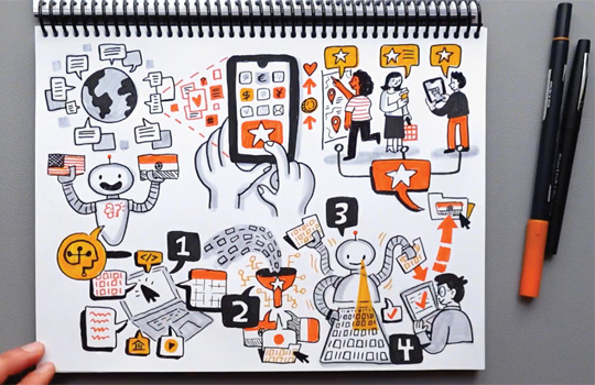 Hand drawn infographic of machine translation