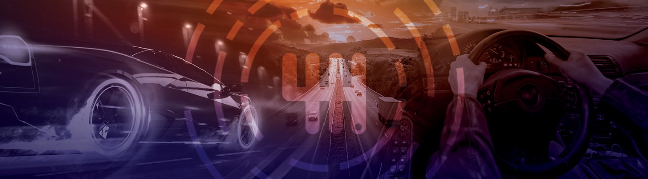 Highway scene with bright lights