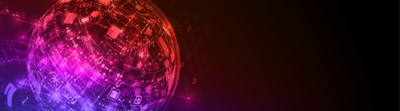a globe of purple and blue data points 