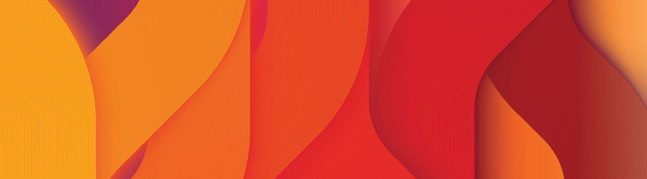 intersecting orange, purple, and red shapes