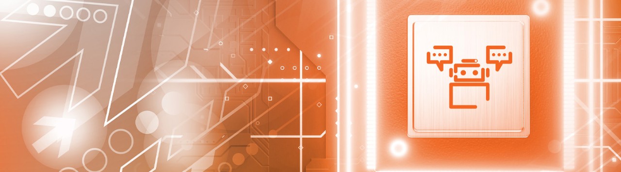 orange banner with AI chatbot icon