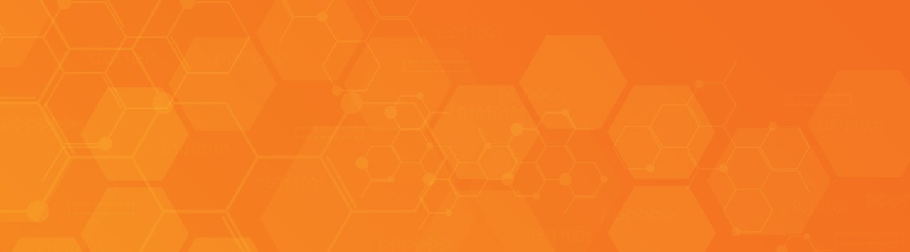 orange background with connected orange hexagons and icons