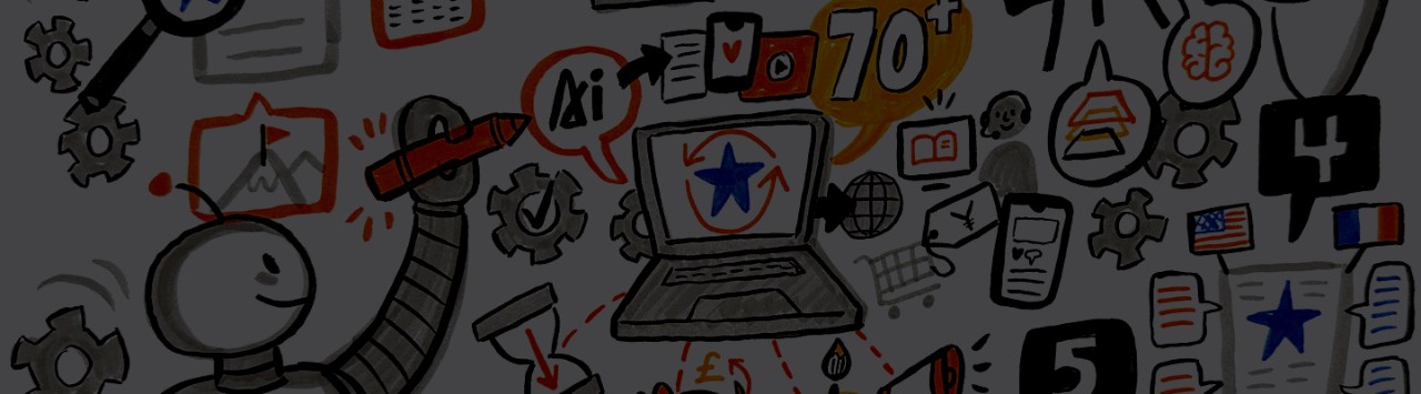 Cartoon imagery of person generating content using AI