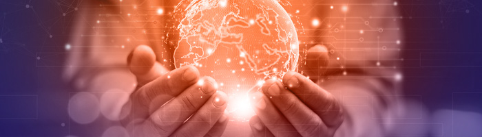 Person holding a transparent globe 