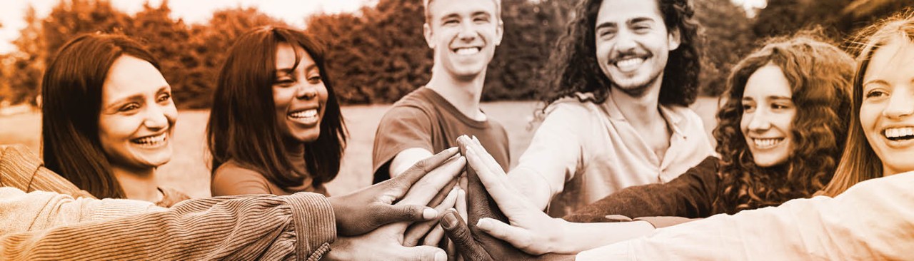 diverse people in a happy group