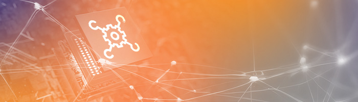 Orange settings and wheel icon and digital connections