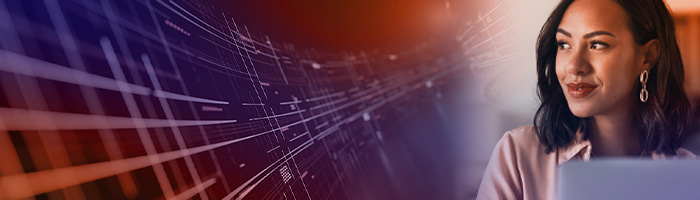 person reviewing an array of purple and orange data 