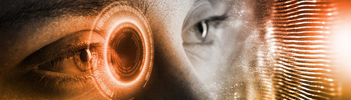 Eyes looking at a screen of digital data