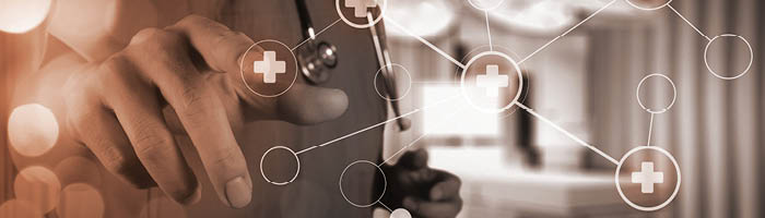 Doctor pressing digital button on medical screen