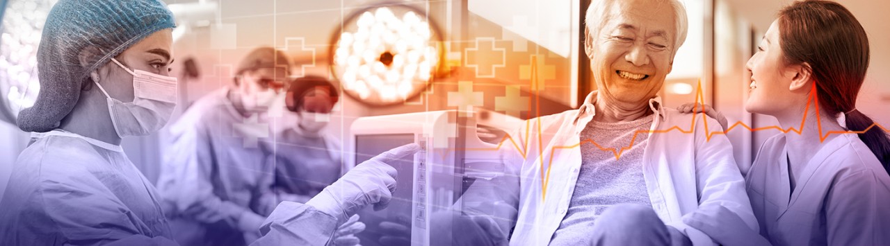 A collage of clinical researchers and a patient 