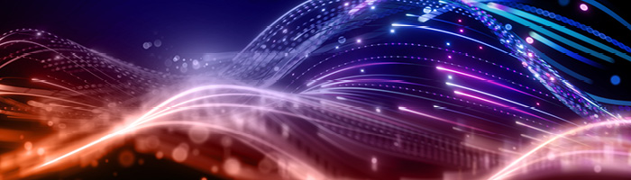 Undulating streams of data in purple and orange 