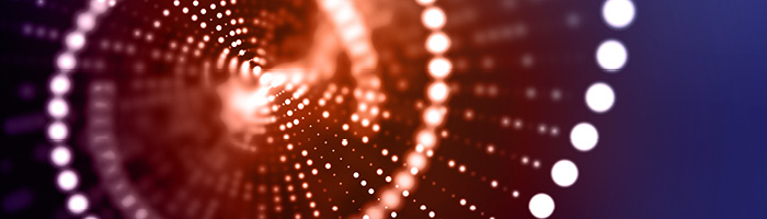 spiral of glowing data points in purple and orange 