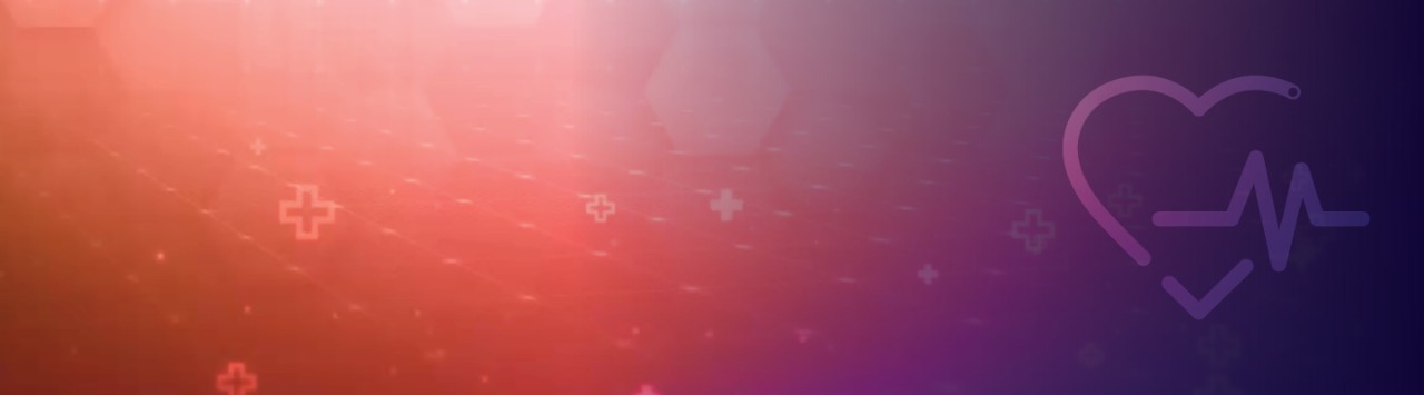 Orange and purple gradient with heart and health icons 