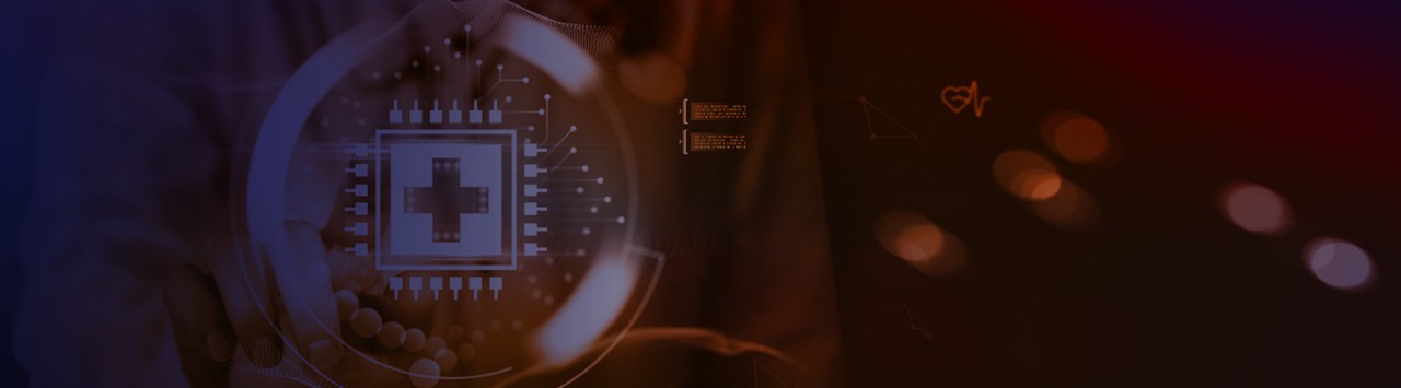 healthcare icon on a microchip 