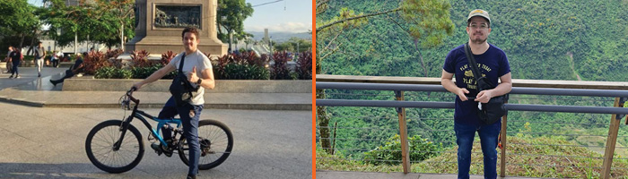 Karin riding his bike and hiking 