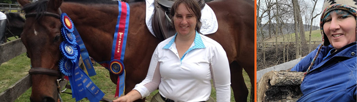 Kathryn with her horse and in the woods 