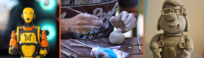 Pinar and two of her sculptures, Travis and Mary