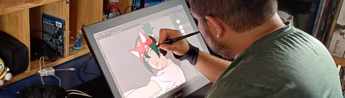 Esteban working on a digital drawing