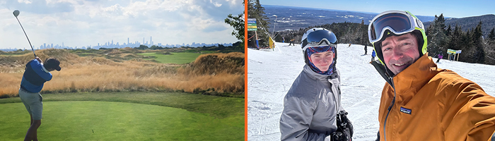 Matt golfing, and another photo of matt skiing
