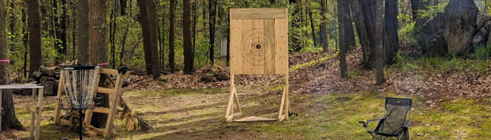 An axe throwing target in Mike's backyard.