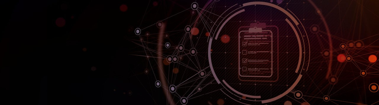 checklist icon with connecting circles on black and orange background 