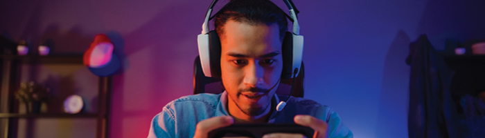 Person immersed in playing a game 