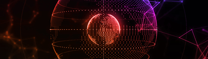 digitized orange globe with a veil of pink and orange datapoints 